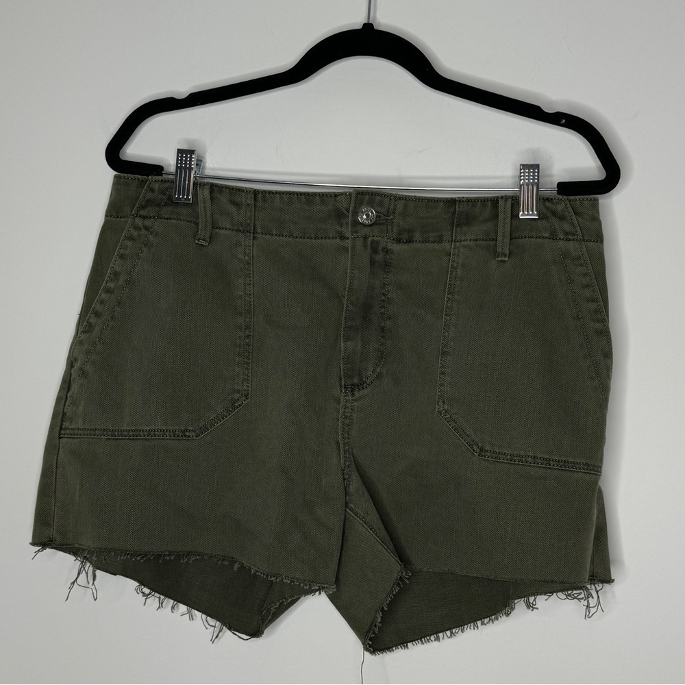 PAIGE Olive Green Jean Shorts